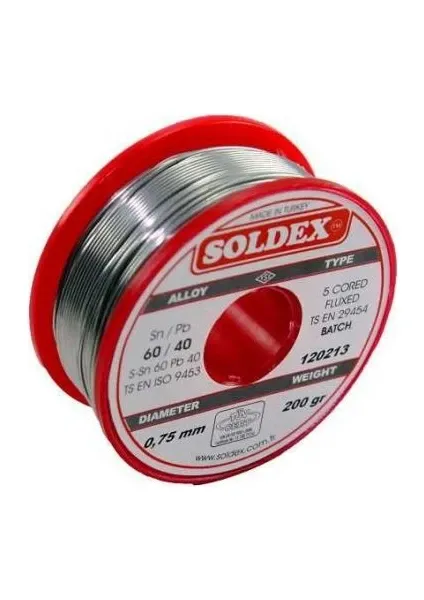 Soldex 60-40 Lehim Teli 200 Gr - Sn:60 / Pb:40 0,75mm 200gr