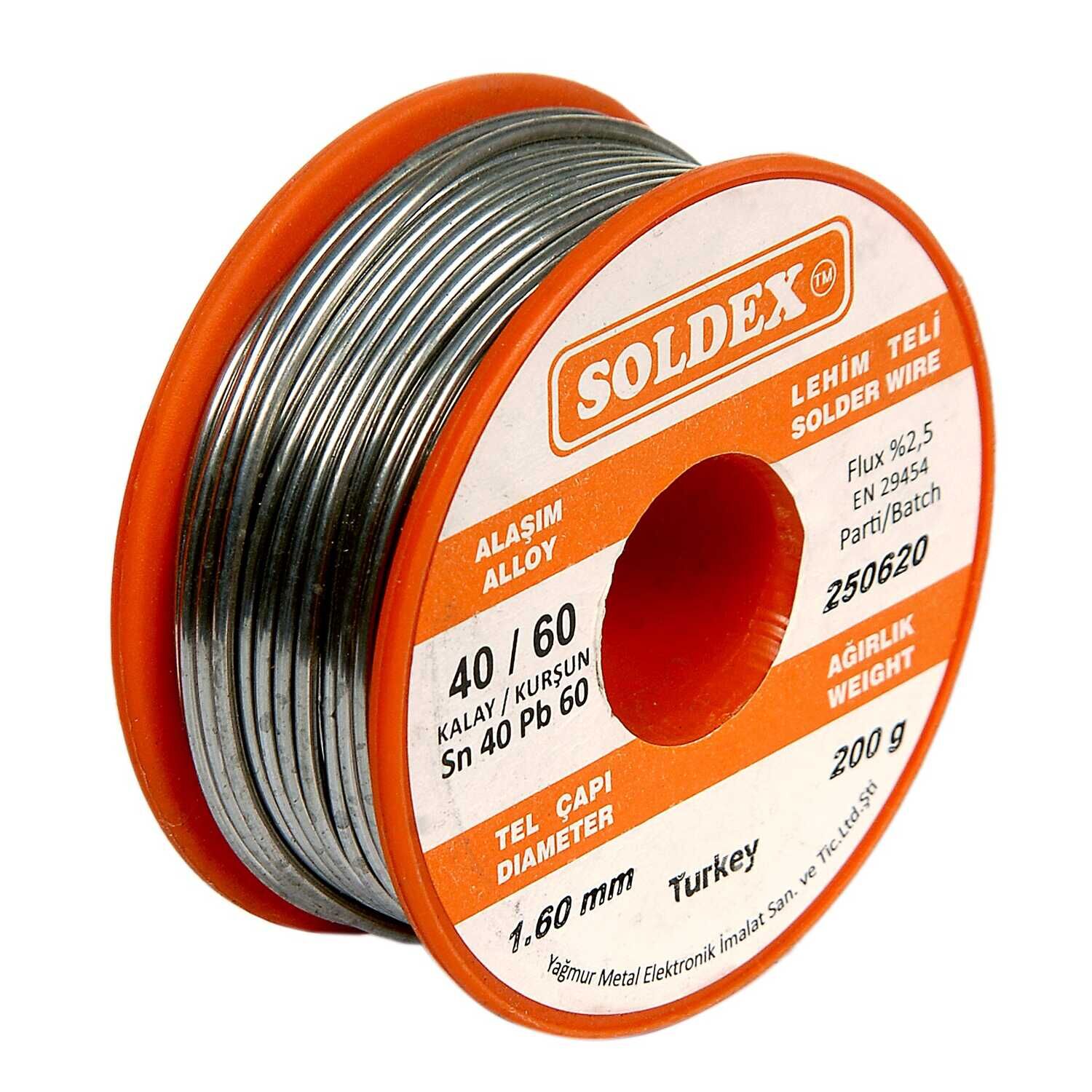 Soldex 60-40 Lehim Teli 200 Gr - Sn:60 / Pb:40 1,6mm 200gr